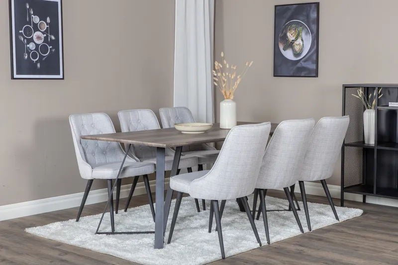 Marina Spisegruppe 180 cm Rektangulær med 6 Velvet Stoler - Sort - Møbler - Bord - Spisegrupper