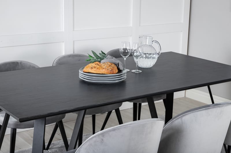 Marina Spisegruppe 180 cm Rektangulær med 6 Velvet Stoler - Sort - Møbler - Bord - Spisegrupper