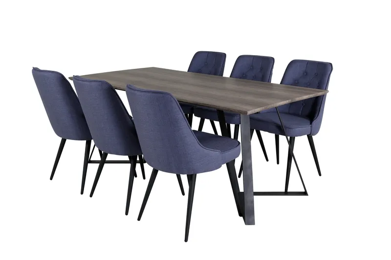 Marina Spisegruppe 180 cm Rektangulær med 6 Velvet Stoler - Sort - Møbler - Bord - Spisegrupper