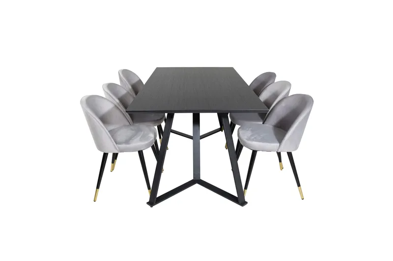 Marina Spisegruppe 180 cm Rektangulær med 6 Velvet Stoler, Sort