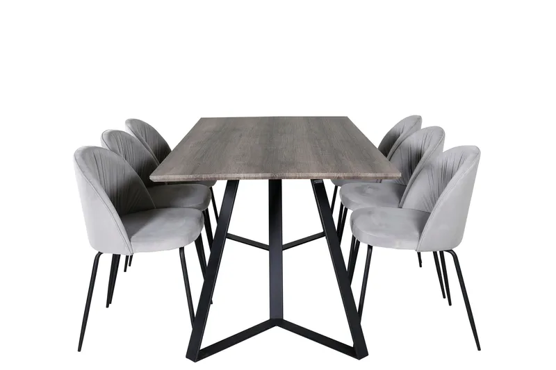 Marina Spisegruppe 180 cm Rektangulær med 6 Wrinkles Stoler, Sort