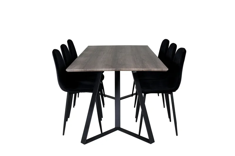 Marina Spisegruppe 180 cm Rektangulær med 6 Polar Stoler, Sort