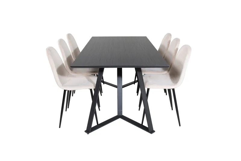 Marina Spisegruppe 180 cm Rektangulær med 6 Polar Stoler, Beige