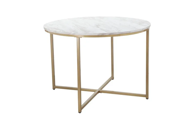 Maro Rundt Spisebord 110 cm i Tre med Metallunderstell, Hvit|Gul