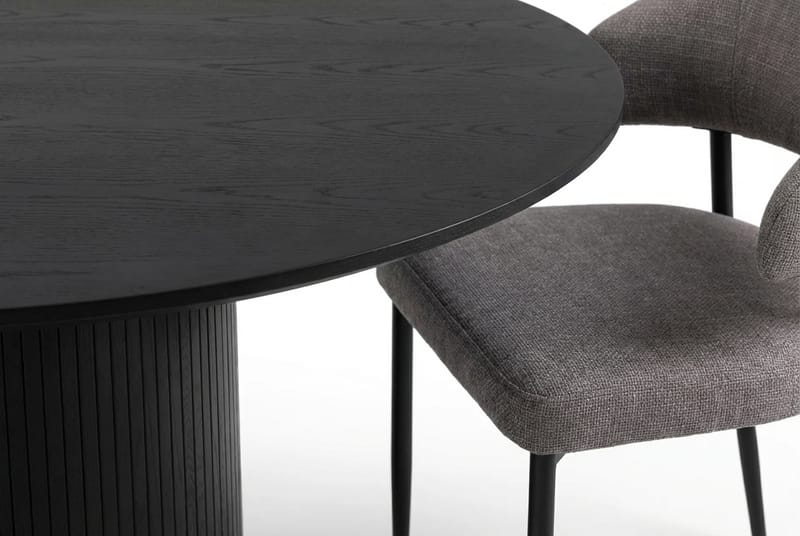 Matgrupp Bark Kopparbo Runt Stort Matbord 180 cm Svart med 4 Sawako Greige Stolar Svart|Greige - Møbler - Bord - Spisegrupper