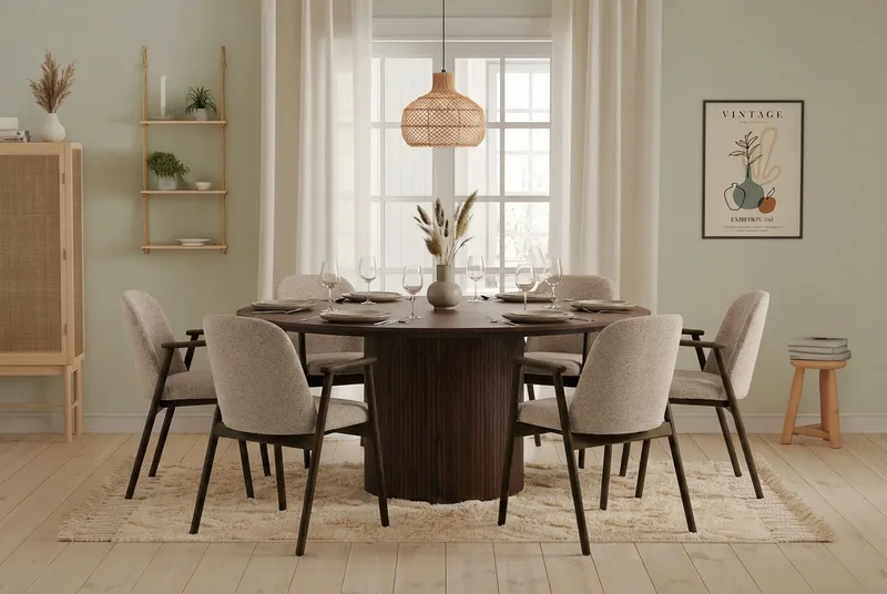 Matgrupp Bark Valnöt|Greige - Møbler - Bord - Spisegrupper