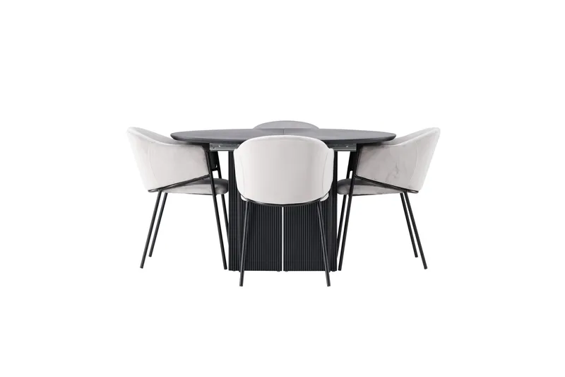 Matilda Matgruppe 130 cm Rund med 4 Evelina Stoler, Sort