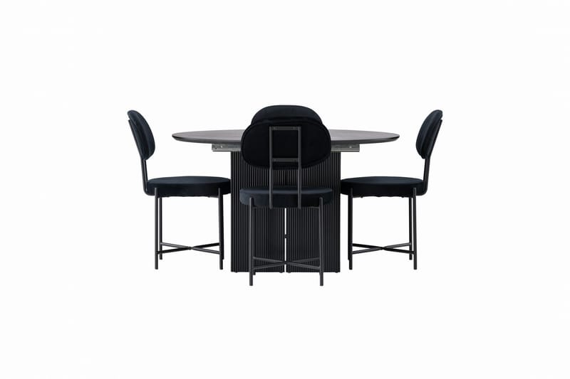 Matilda Matgruppe 130 cm Rund med 4 Stella Stoler, Sort