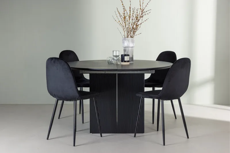 Matilda Matgruppe 130 cm Rund med 4 Polar Stoler - Sort - Møbler - Bord - Spisegrupper