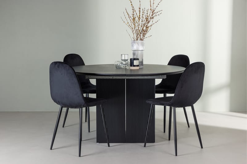 Matilda Matgruppe 130 cm Rund med 4 Polar Stoler - Sort - Møbler - Bord - Spisegrupper
