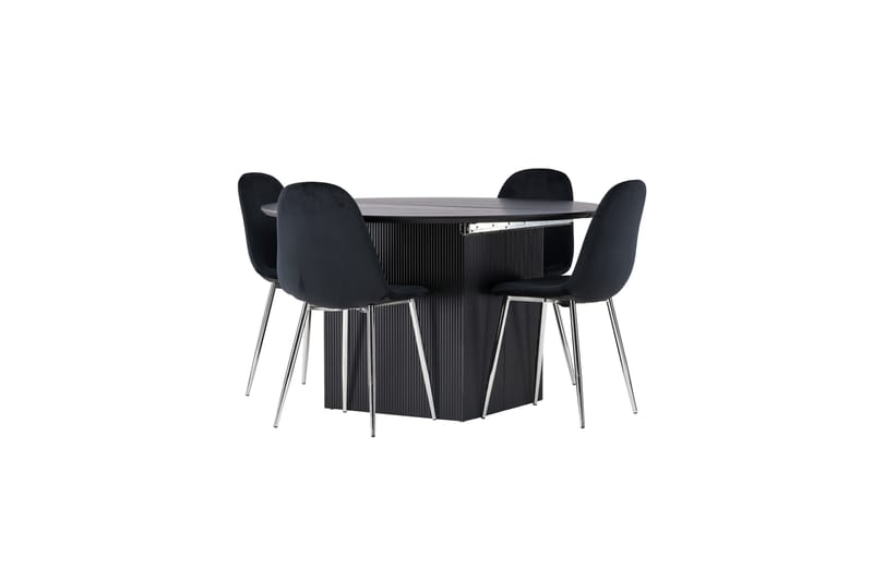 Matilda Matgruppe 130 cm Rund med 4 Polar Stoler - Sort - Møbler - Bord - Spisegrupper