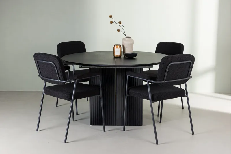 Matilda Spisegruppe 130 cm Rund med 4 Yesterday-stoler - Svart - Møbler - Bord - Spisegrupper