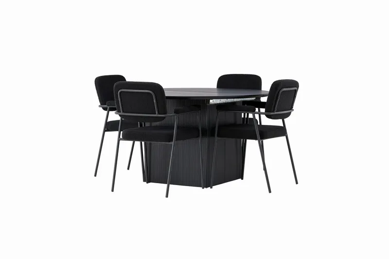 Matilda Spisegruppe 130 cm Rund med 4 Yesterday-stoler - Svart - Møbler - Bord - Spisegrupper
