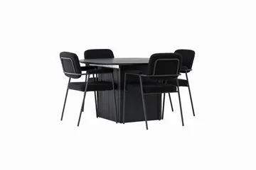 Matilda Spisegruppe 130 cm Rund med 4 Yesterday-stoler - Svart - Møbler - Bord - Spisegrupper