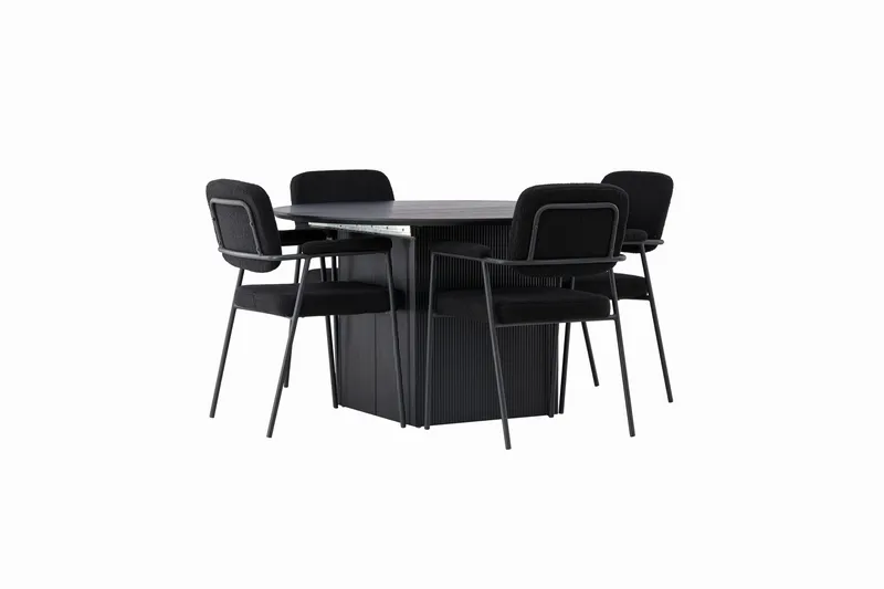 Matilda Spisegruppe 130 cm Rund med 4 Yesterday-stoler - Svart - Møbler - Bord - Spisegrupper