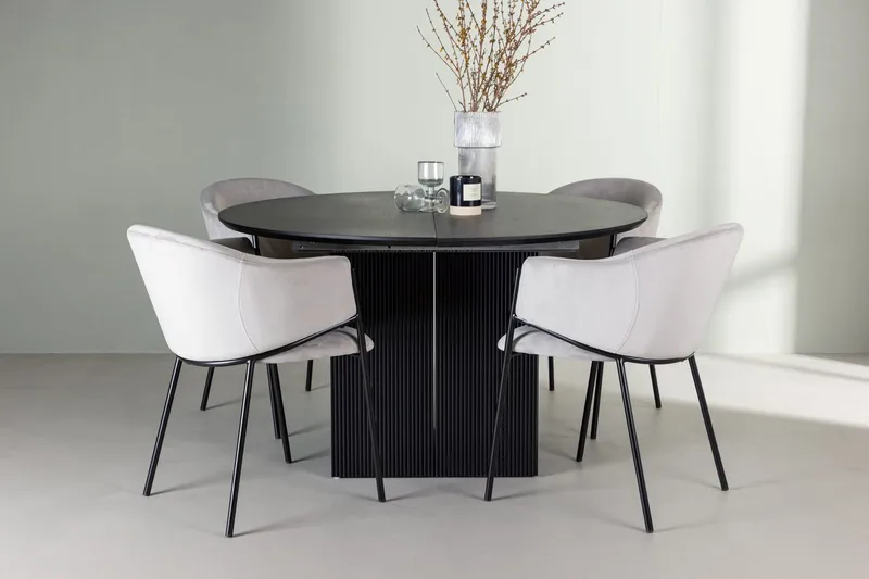 Matilda uttrekkbart spisebord 130/180 cm med 4 Evelina armstoler