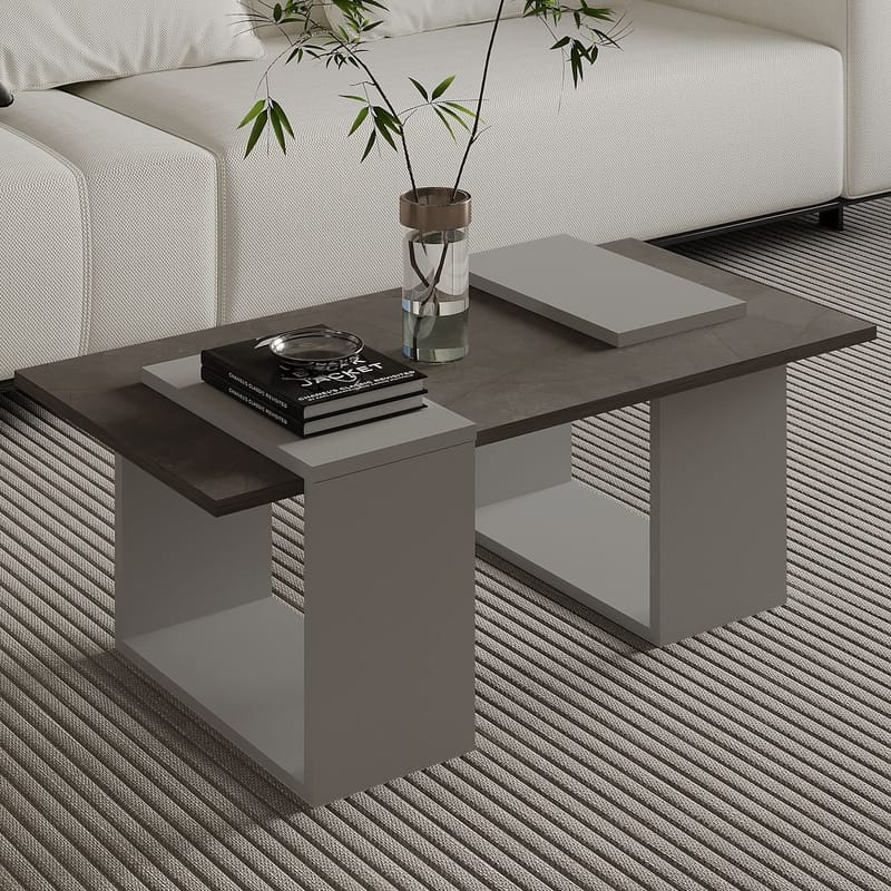 Matris Sofabord 90x37x46,6 cm - Gordion marmor og grå - Møbler - Bord - Sofabord