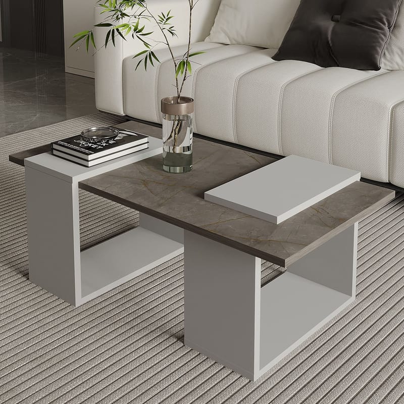 Matris Sofabord 90x37x46,6 cm - Gordion marmor og grå - Møbler - Bord - Sofabord