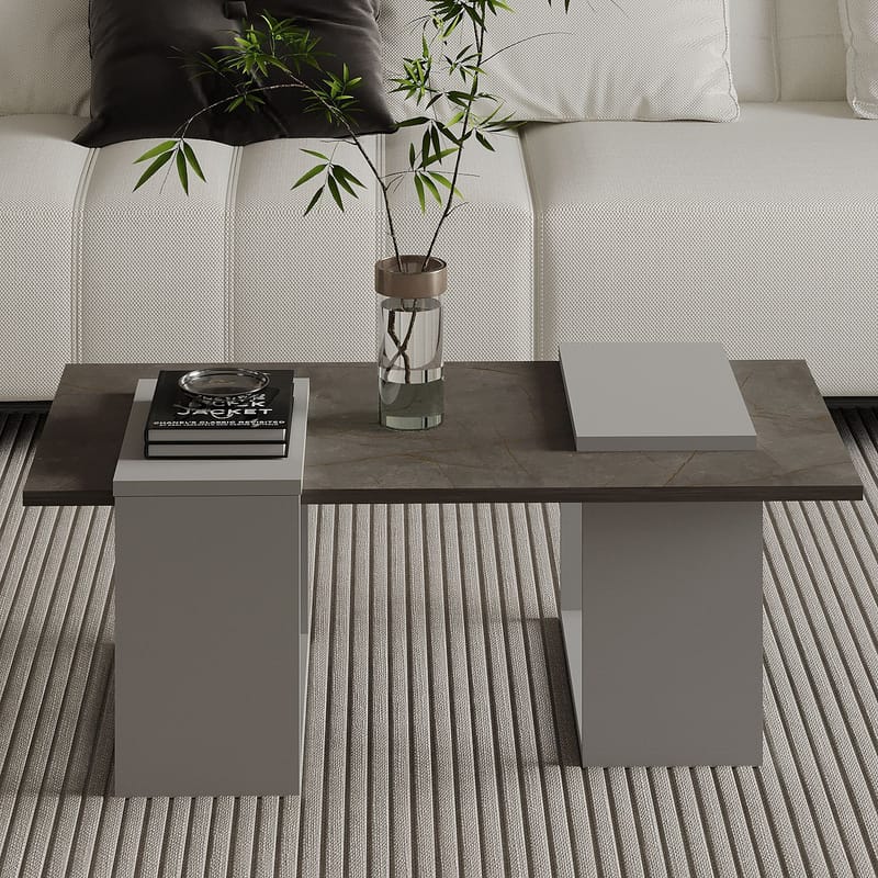 Matris Sofabord 90x37x46,6 cm - Gordion marmor og grå - Møbler - Bord - Sofabord