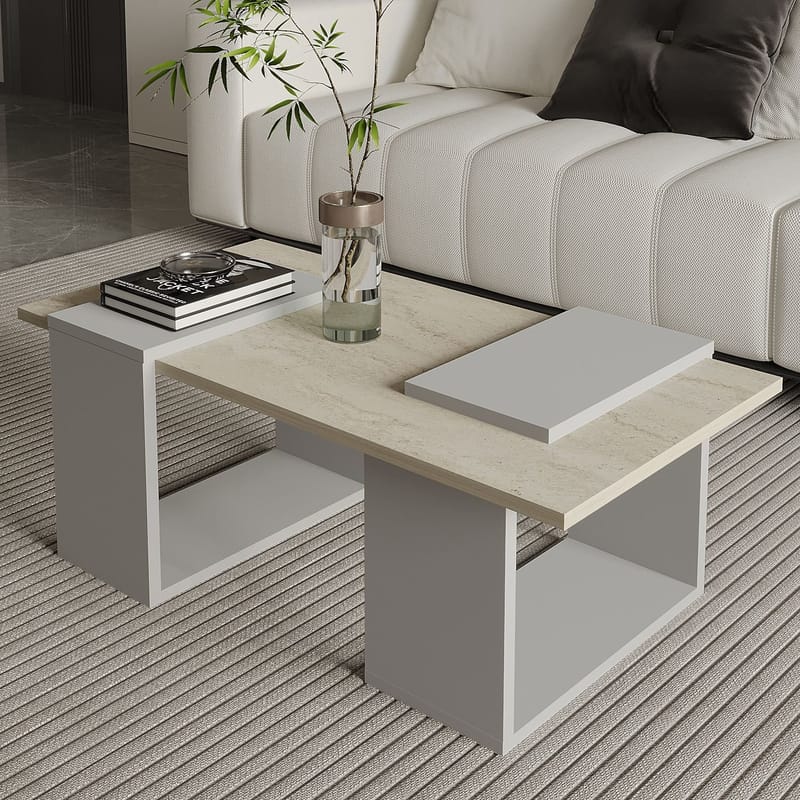 Matris Sofabord 90x37x46,6 cm - Grå og travertin - Møbler - Bord - Sofabord