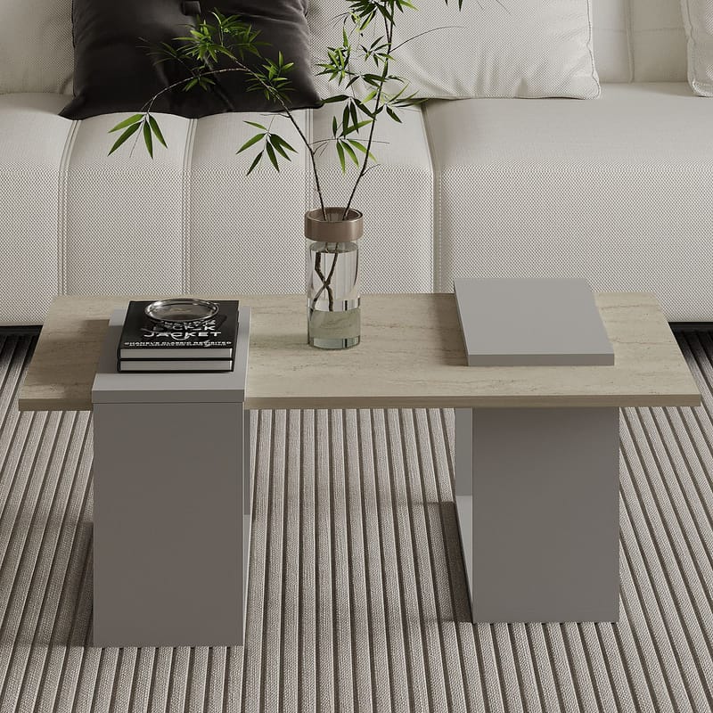 Matris Sofabord 90x37x46,6 cm - Grå og travertin - Møbler - Bord - Sofabord