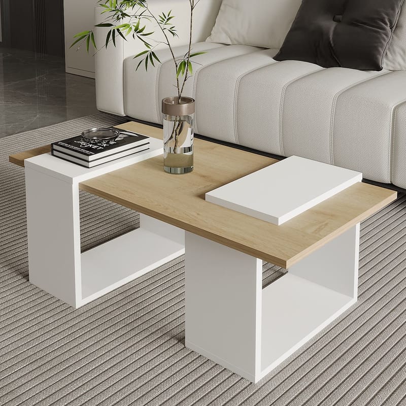 Matris Sofabord 90x37x46,6 cm - Hvit og safireik - Møbler - Bord - Sofabord