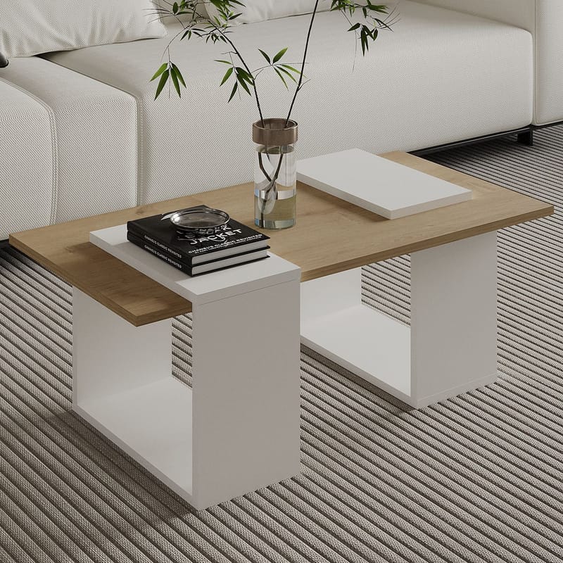 Matris Sofabord 90x37x46,6 cm - Hvit og safireik - Møbler - Bord - Sofabord