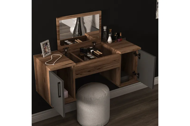 Mercan Sminkebord 100 cm - Lys brun/Antrasitt - Møbler - Bord - Sminkebord & toalettbord - Sminkebord med speil