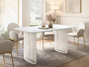 Mirion Spisebord uttrekkbart 160-236 cm - beige / hvit marmor - Møbler - Bord - Spisebord & kjøkkenbord