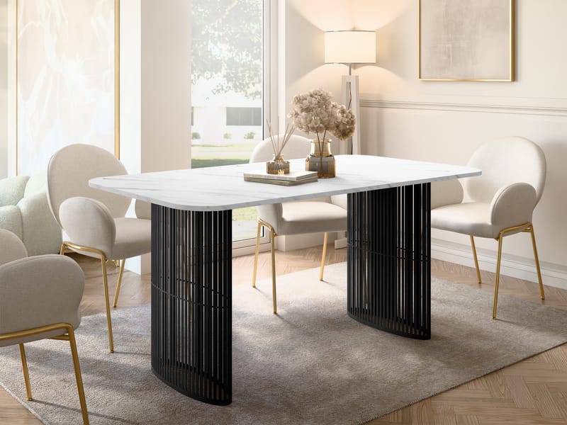 Mirion Spisebord uttrekkbart 160-236 cm - svart / hvit marmor - Møbler - Bord - Spisebord & kjøkkenbord