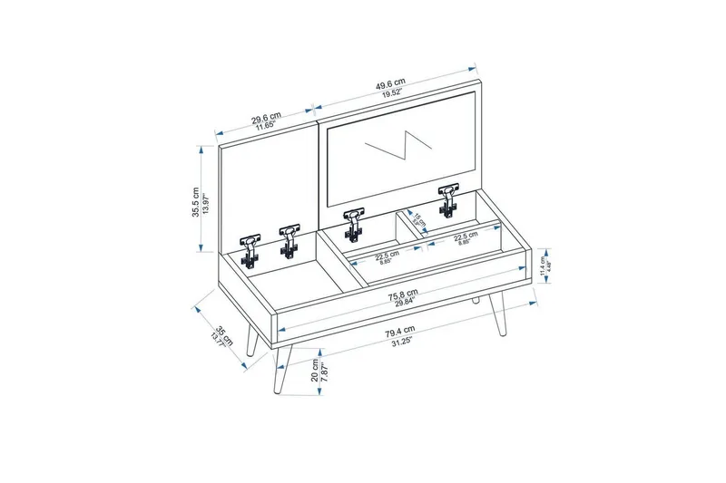 Morven Sminkebord 79,4 cm - Hvit - Møbler - Bord - Sminkebord & toalettbord - Sminkebord med speil