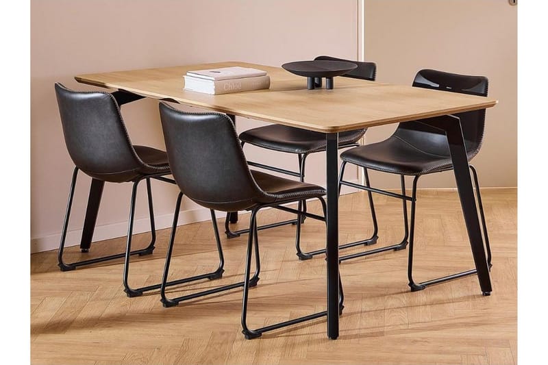 Motona Spisegruppe 160 Cm + 4 Romia Spisestuestoler, Svart/Brun