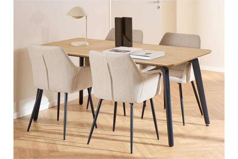 Motona Spisegruppe 160 Cm + 4 Stk Nielsby Spisestuestoler - Svart/Beige - Møbler - Bord - Spisegrupper