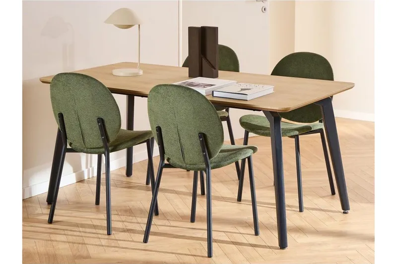 Motona Spisegruppe 160 Cm + 4 Toroni Spisestuestoler, Svart/Grønn