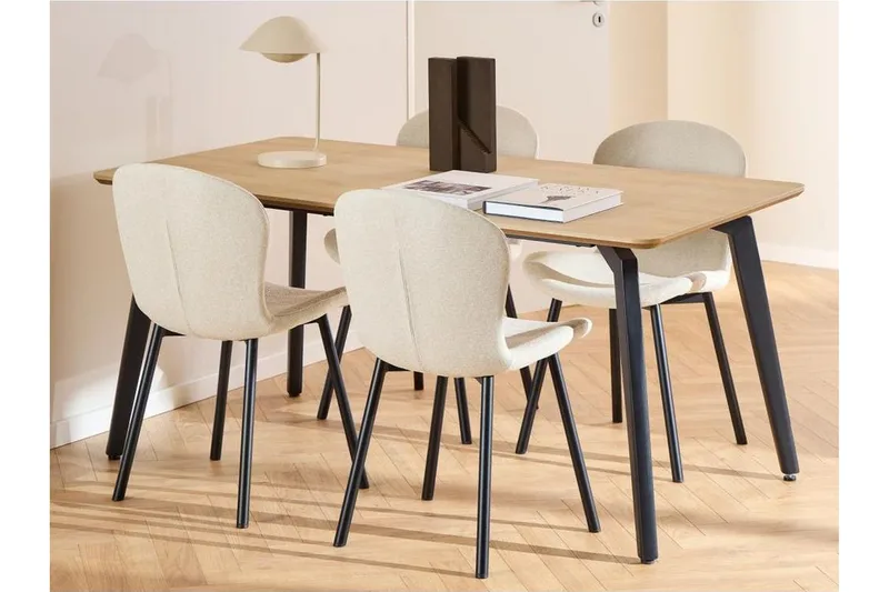 Motona Spisegruppe 160 Cm + 4 Amrita Spisestuestoler, Svart/Beige