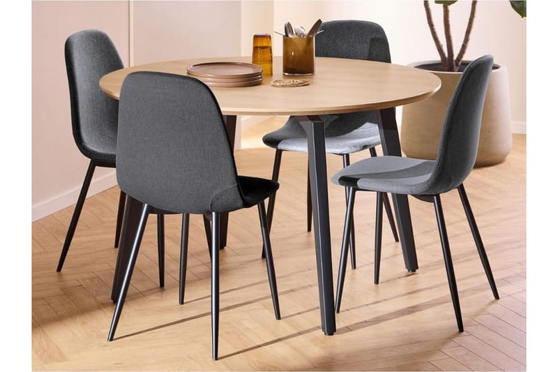 Motona Spisegruppe Rund 120 Cm + 4 Salaman Spisestuestoler - Grå/Svart - Møbler - Bord - Spisegrupper
