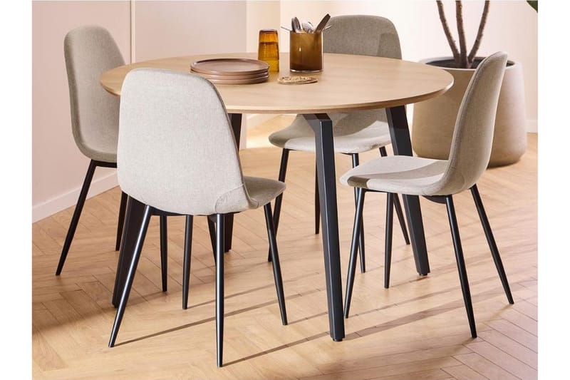 Motona Spisegruppe Rund 120 Cm + 4 Salaman Spisestuestoler - Svart/Beige - Møbler - Bord - Spisegrupper