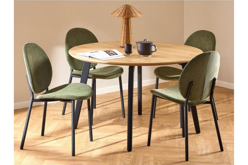 Motona Spisegruppe Rund 120 Cm + 4 Toroni Spisestuestoler, Svart/Grønn