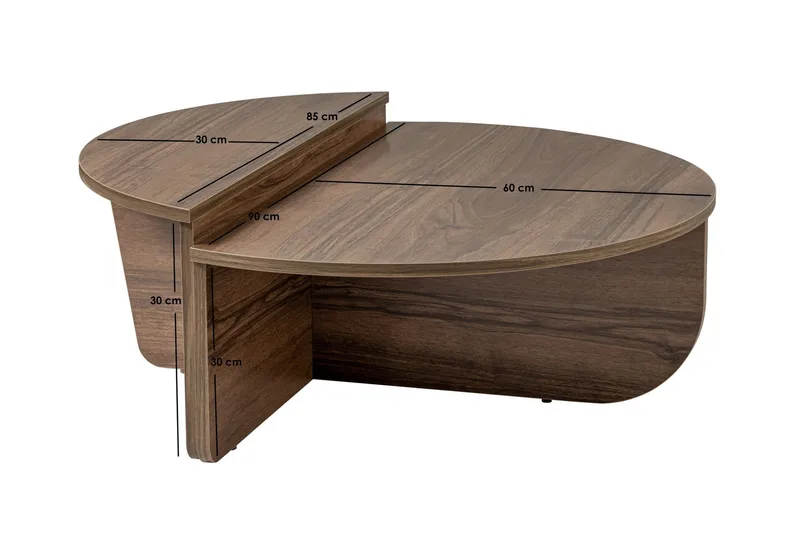 Mukund Ovalt Sofabord 90 cm med Todelt Plate i Tre Valnøtt - Brun - Møbler - Bord - Sofabord