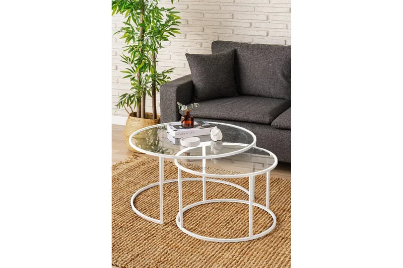 Naruram Stuebord 80 cm - Hvit/Gjennomsiktig - Møbler - Bord - Sofabord