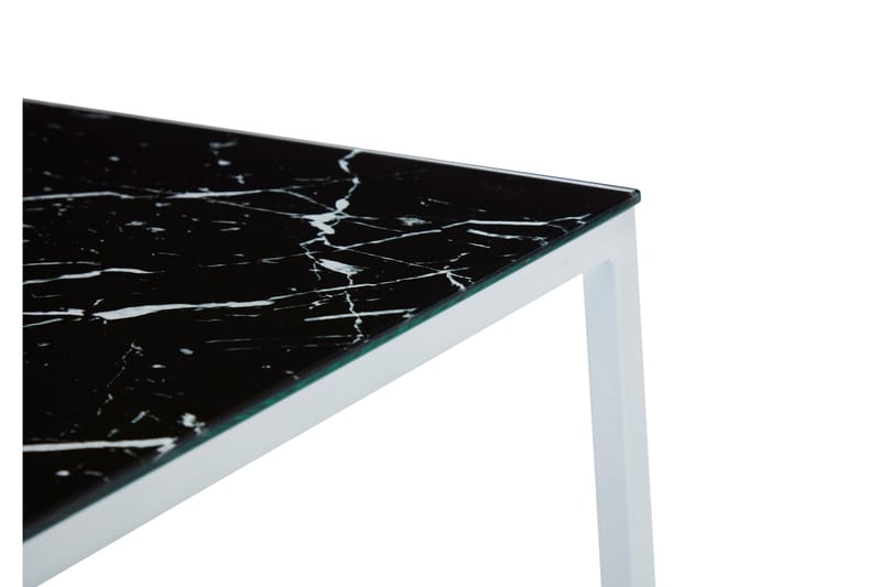 Nelly Sofabord 120 cm Marmormønster - Glass/Svart/Hvite Ben - Sofabord