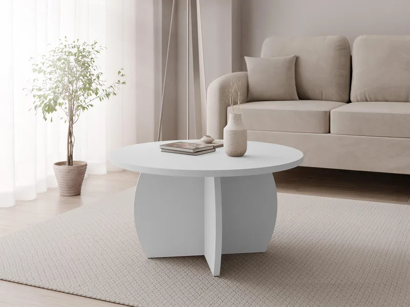 Neyloren 74 cm Rundt Sofabord i Lakkert Tre - Hvit - Møbler - Bord - Sofabord