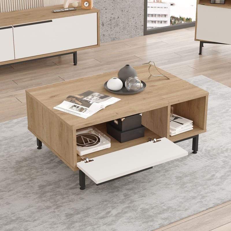 Nilena Sofabord 90x37,6x60 cm - Eik og hvit - Møbler - Bord - Sofabord