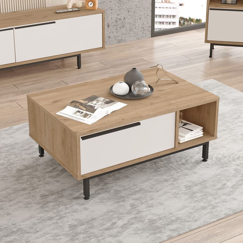 Nilena Sofabord 90x37,6x60 cm - Eik og hvit - Møbler - Bord - Sofabord