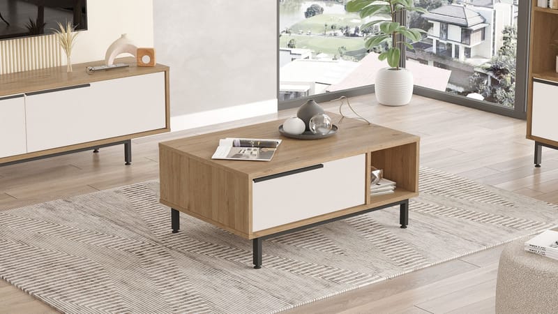 Nilena Sofabord 90x37,6x60 cm - Eik og hvit - Møbler - Bord - Sofabord