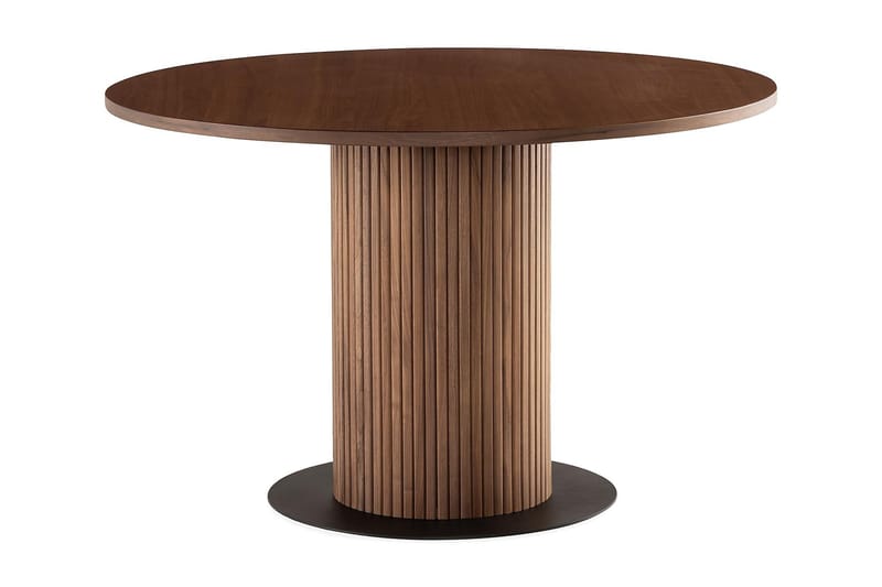 Noira Lite Rundt Spisebord Valnøtt 120 cm med 4 Filip Spisestoler - Brun / Hvit Bouclé - Møbler - Bord - Spisegrupper