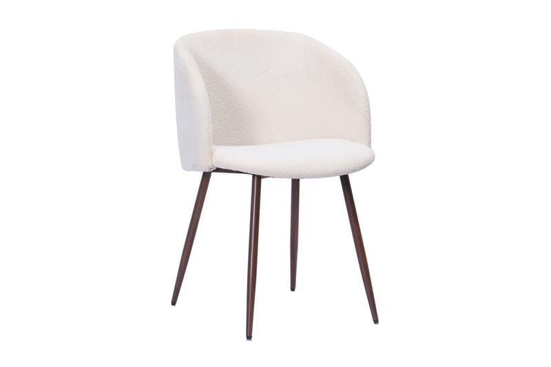 Noira Lite Rundt Spisebord Valnøtt 120 cm med 4 Greya Spisestoler med armlener - Brun / Hvit Bouclé / Metallben Valnøtt - Møbler - Bord - Spisegrupper