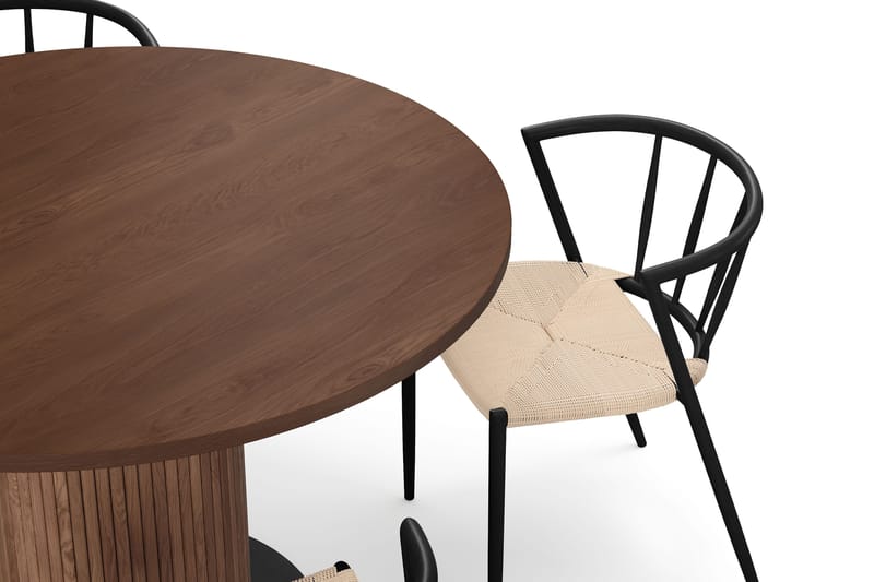 Noira Lite Rundt Spisebord Valnøtt 120 cm med 4 Winston Spisestoler - Brun / Beige / Metallben Svart - Møbler - Bord - Spisegrupper