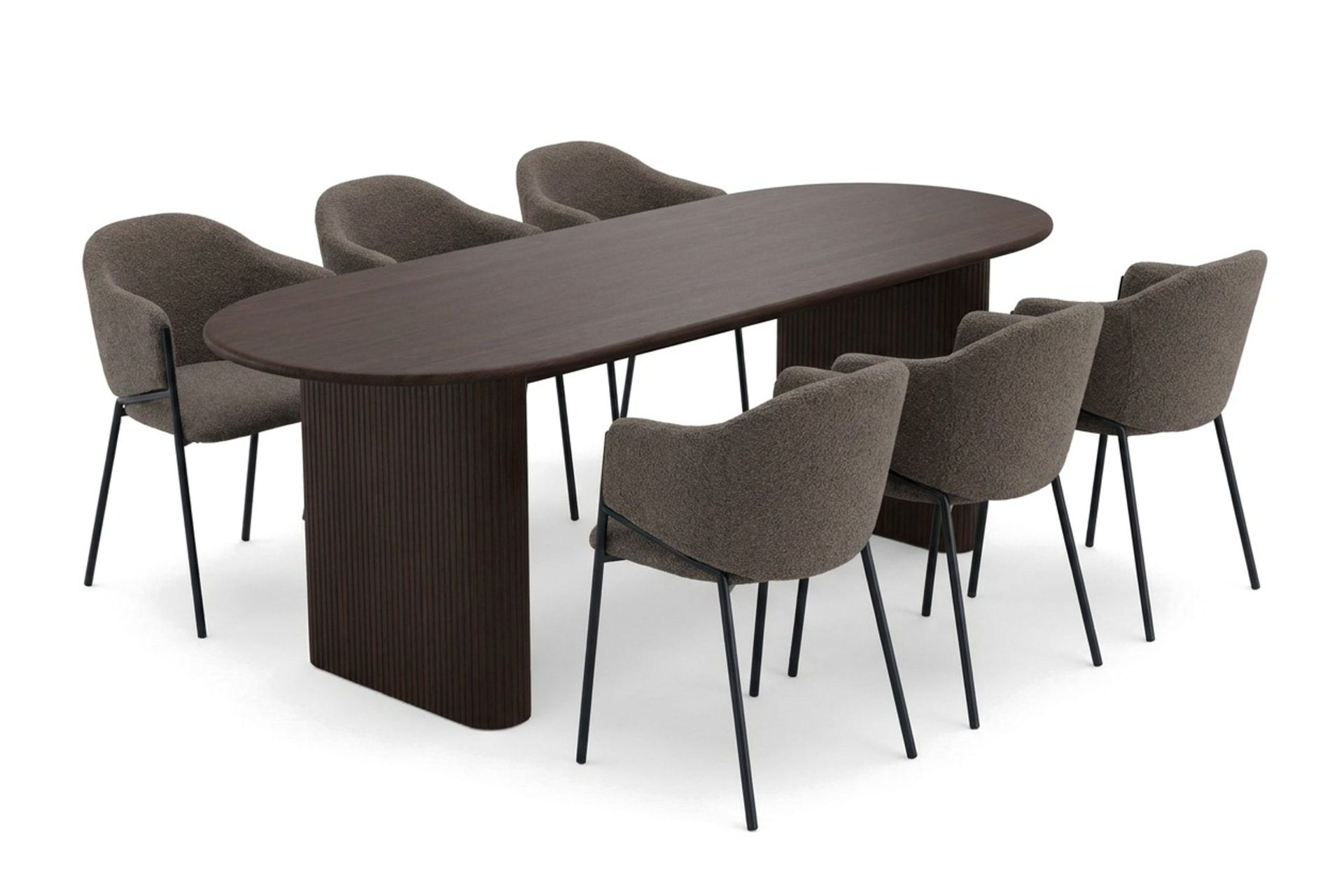 Noira oval spisegruppe 180 cm med 6 Filip spisestoler - Røkt eik