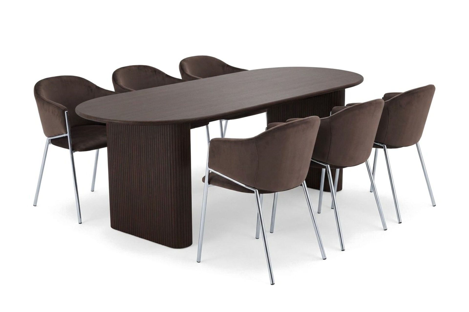 Noira oval spisegruppe 180 cm med 6 Filip spisestoler - Røkt eik